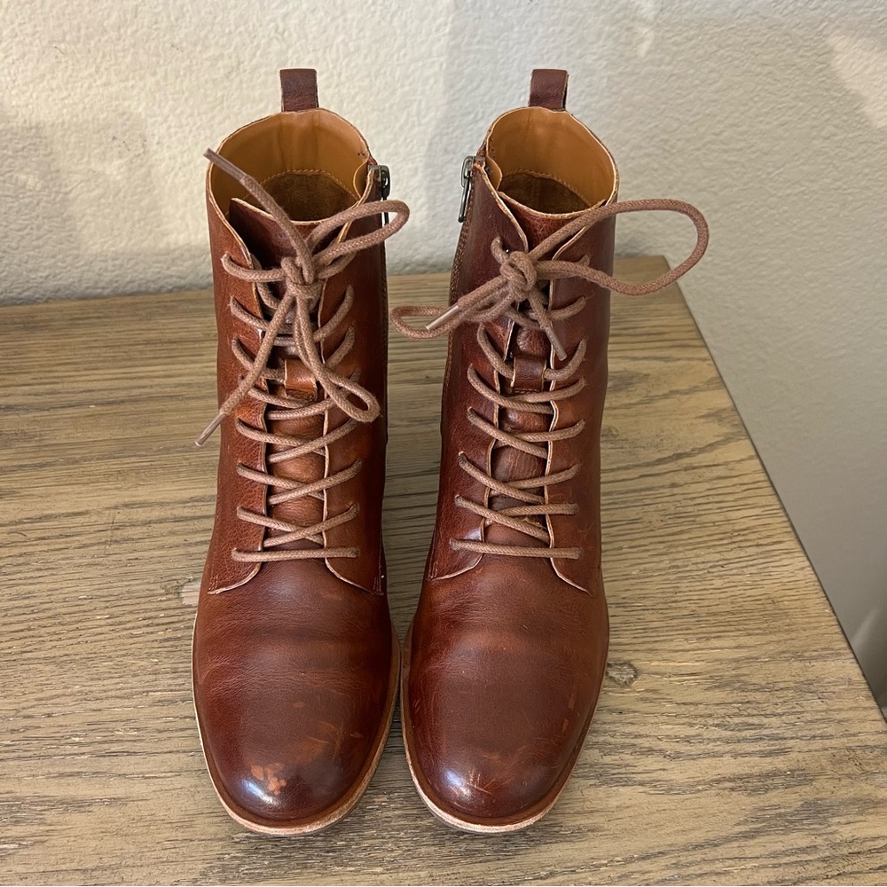 Kork Ease Calista brown leather lace up ankle booties side zip sz 8 boho western - Picture 6 of 12